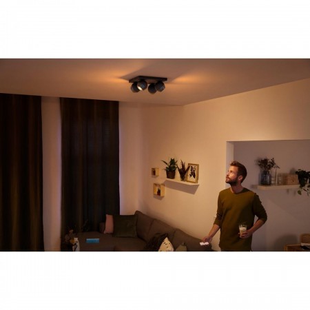 Spot LED Cvadruplu Philips Hue Buckram, Bluetooth, 4xGU10, 4x5W, 1400 lm, lumina alba (2200-6500K), IP20, 24x24x10.3cm, Metal, N