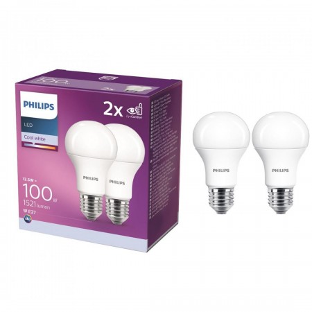 2 Becuri LED Philips A60, EyeComfort, E27, 12.5W (100W), 1521 lm, lumina neutra (4000K), mat