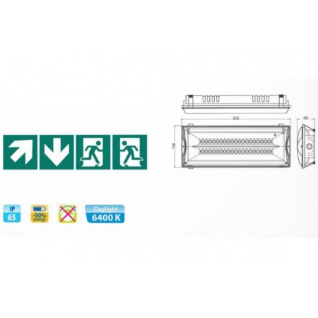 Lampa LED emergenta cu baterie Li-ion Vivalux CASTOR, 5W, 3.7V, 2200mAh, 350 lm, lumina rece (6400K), IP65, 5 pictograme, 350x11