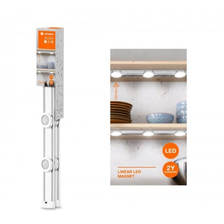 Aplica LED liniara Ledvance cu 3 spoturi aplicabile pe sina magnetica cu senzor de miscare, 9.5W, 600 lm, lumina neutra (4000K),