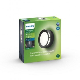 Aplica LED pentru exterior Philips Actea, 12W (83W), 176V, 1200 lm, lumina calda (2700K), IP44, 189mm, Negru