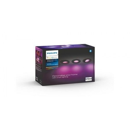 3 Spoturi LED RGB incastrate Philips Hue Centura, Bluetooth, GU10, 3x5.7W, 1050 lm, lumina alba si color (2000-6500K), IP20, 9cm