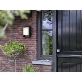 Aplica LED pentru exterior cu senzor de miscare Philips Arbour, 6W (47W), 600 lm, lumina calda (2700K), IP44, 75x166x221mm, Antr