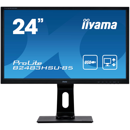 IIYAMA Monitor 24"  VA-panel, 1920x1080, 4ms, 15cm Height Adj. Stand, Pivot, 250cd/m², HDMI, DisplayPort, USB-HUB, Speakers (23,