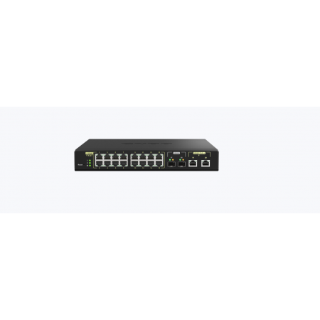 Switch QNAP M2116P CPU Microchip VSC7448-02, 16 porturi 2.5GbE (RJ45) PoE 802.3at (30W), 2 porturi 10GbE SFP+, 2 porturi 10GbE R
