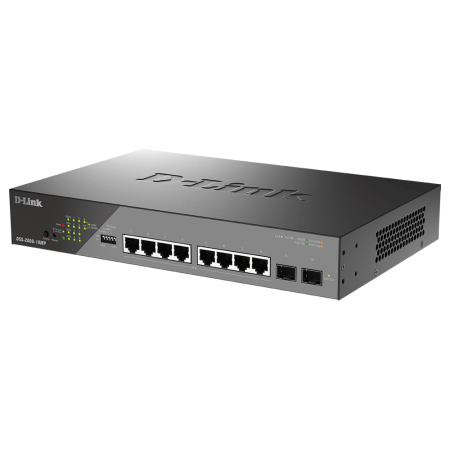 D-Link Switch DSS-200G-10MP, 8 porturi Gigabit POE, 2X SFP 1000Mbps, Capacitate switch: 20Gbps, FW Rate: 14.88Mbps, POE Budget:1
