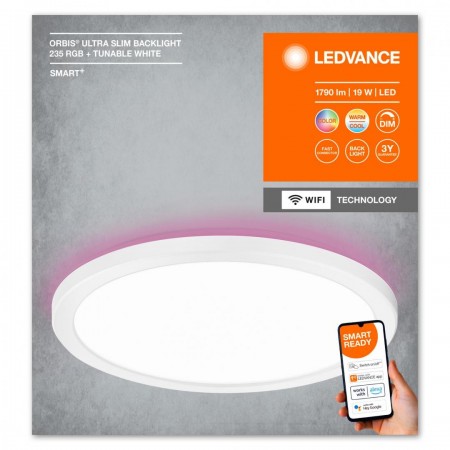 Plafoniera LED RGB inteligenta Ledvance Smart+ WiFi ORBIS ULTRA SLIM BACKLIGHT, 19W, 1790 lm, lumina alba si color (2700-6500K),