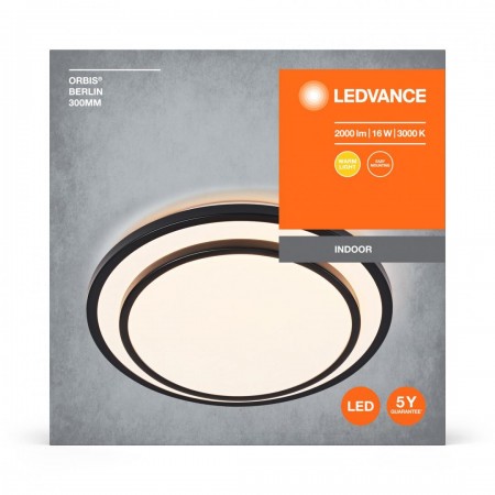 Plafoniera LED Ledvance Orbis Berlin 300, 16W, 2000 lm, lumina calda (3000K), IP20, Ø30cm, metal/plastic, Negru