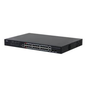 Dahua managed switch 26 porturi, 24 porturi POE, Interfata:24 x 10/100/1000 Mbps, 2 x 2 gigabit uplink combo ports, Buget POE: 3
