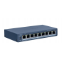 Switch PoE Hikvision DS-3E1309P-EI/M: 8 × 10/100 Mbps PoE port, 1 × Gigabit RJ45 port, 8 porturi PoE maxim 30W, buget PoE 60W, t