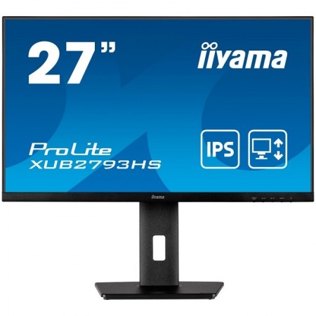 IIYAMA Monitor LED XUB2793HS-B6 27" IPS 1920 x 1080 @100Hz 16:9 250 cd/m² 1000:1 1ms HDMI DP Speakers height, swivel, tilt, pivo