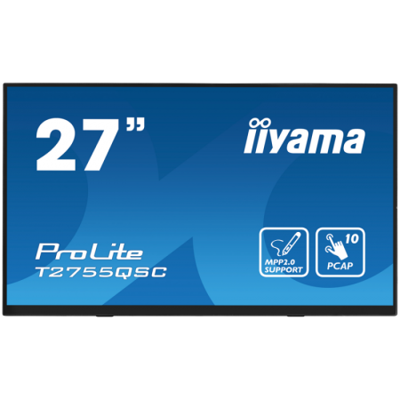IIYAMA Monitor LED T2755QSC-B1  27” Optical Bonded PCAP 10pt IPS Edge to edge glass 2560 x 1440 @75Hz 400 cd/m² HDMI DP USB Hub 