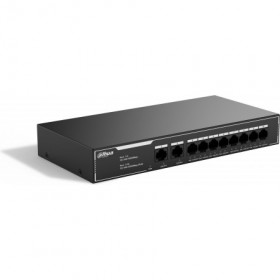 DAHUA 10-Port Economical Gigabit PoE Switch with 8-Port PoE, Port 1-2:2 × RJ-45 10/100/1000Mbps(Uplink), Port 3-10:8 × RJ-45 10/