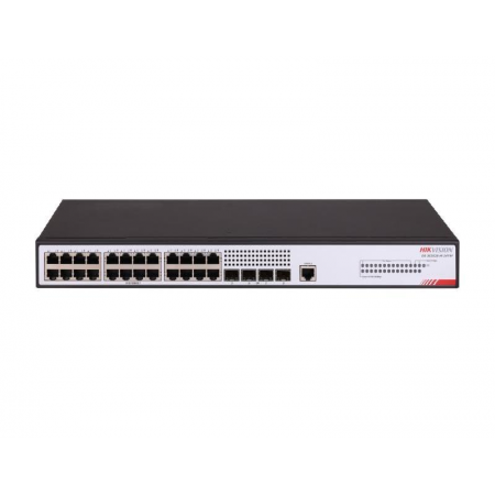 Switch Hikvision DS-3E2528-HI-24T4F: 24 × Gigabit RJ45 port,4 × Gigabit fiber optical port, capacitate: 56 Gbps, alimentare: AC：