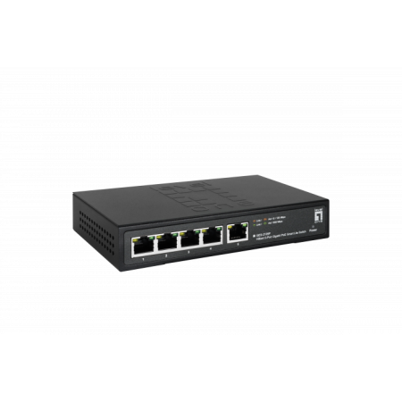LevelOne GES-2105P Hilbert 5-Port Gigabit PoE Smart Lite Switch, 802.3at/af PoE,  4 PoE Outputs, 60W PoE Power Budget , 160 x 95