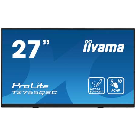 IIYAMA Monitor LED T2755QSC-B1  27” Optical Bonded PCAP 10pt IPS Edge to edge glass 2560 x 1440 @75Hz 400 cd/m² HDMI DP USB Hub 