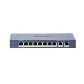 Switch PoE Hikvision DS-3E0310HP-E(C): 8 × 10/100 Mbps PoE port,2 × Gigabit RJ45 port, 16 porturi PoE maxim 30W, buget PoE 130W,