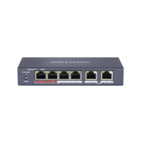 Switch PoE Hikvision DS-3E0106P-E/M(B): 4 x 10/100Mbps PoE port, and 2 × 10/100Mbps RJ45 port, 4 porturi PoE maxim 30W, buget Po