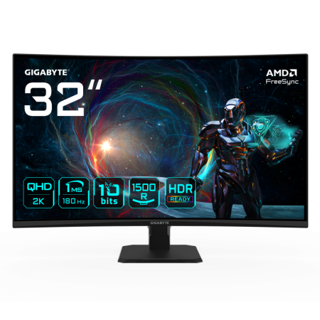 Gigabyte Monitor gaming 31.5" GS32QCA, Non-glare, Rezolutie: 2560 x 1440 (QHD), Luminozitate: 250 cd/m2 (TYP), Contrast: 3500:1,