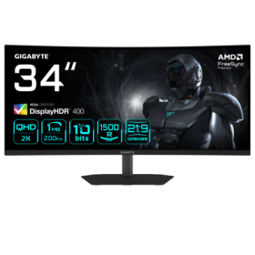 GIGABYTE G34WQC2 34” WQHD Curved Gaming Monitor - 3440 x 1440, 1500R, 200Hz, 1ms, 450 cd/m2, AMD FreeSync Premium, DisplayHDR 40