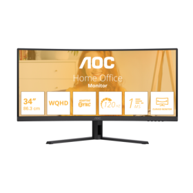 Monitor AOC 34" CU34B3E, Curvature: 1500R, Diagonal (inch): 34, Diagonal (cm): 86, Aspect ratio: 21:9, Panel: VA, Resolution: 34