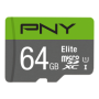 PNY Elite. Capacity: 64 GB, Flash card type: MicroSDXC, Flash memory class: Class 10, Internal memory type: UHS-I, Read speed: 1