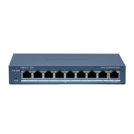 Switch 8 porturi POE Hikvision DS-3E1309P-EI(B), Smart Managed, 8 × 10/100M PoE ports,1 × Gigabit RJ45 port, PoE power budget 11