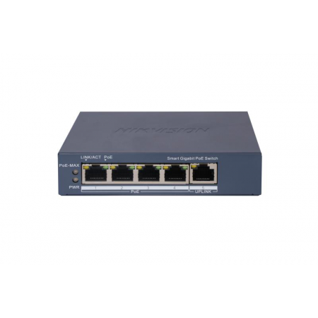 Switch PoE Hikvision DS-3E1505P-EI, 4 × Gigabit PoE port,1 × Gigabit RJ45 port, Total PoE Power Budget 60W, Support 802.1Q VLAN,