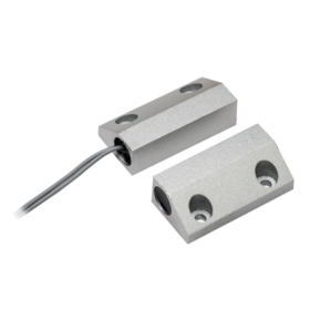 Contact magnetic aplicabil de mica putere destinat semnalizarii starii unei usi de metal. Contactul este inchis in prezenta magn