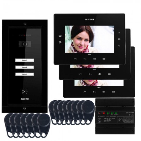 Videointerfoane Videointerfon Electra Extra 7” pentru 3 familii montaj incastrat - negru ELECTRA