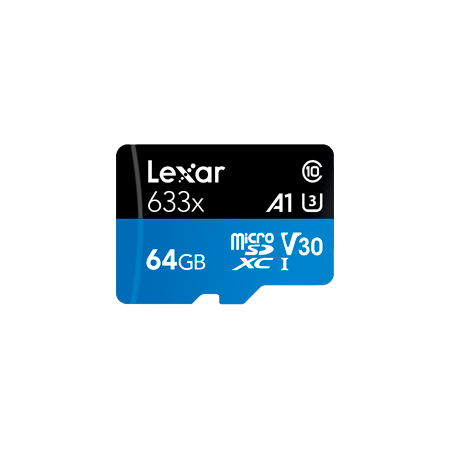LEXAR 64GB High-Performance 633x microSDXC UHS-I, up to 100MB/s read 45MB/s write C10 A1 V30 U3, Global EAN: 843367119684