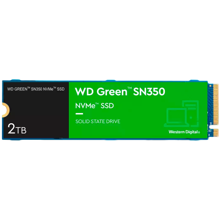 SSD WD Green SN350 2TB M.2 2280 PCIe Gen3 x3 NVMe QLC, Read/Write: 3200/3000 MBps, IOPS 500K/450K, TBW: 100