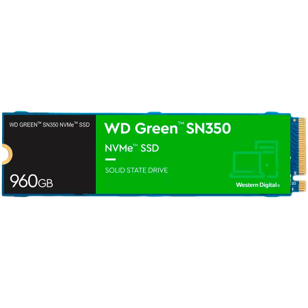 SSD WD Green SN350 960GB M.2 2280 PCIe Gen3 x3 NVMe TLC, Read/Write: 2400/1900 MBps, IOPS 340K/380K, TBW: 80
