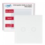 Intrerupator dublu cu touch PNI SH202 din sticla, alb cu LED indicator, Butoane iluminate - Butoane tactile - Front din sticla, 