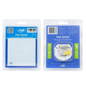 Intrerupator cu touch PNI SH101 alb cu LED indicator cu panoul frontal din sticla temperata transparenta, iar carcasa din spate 