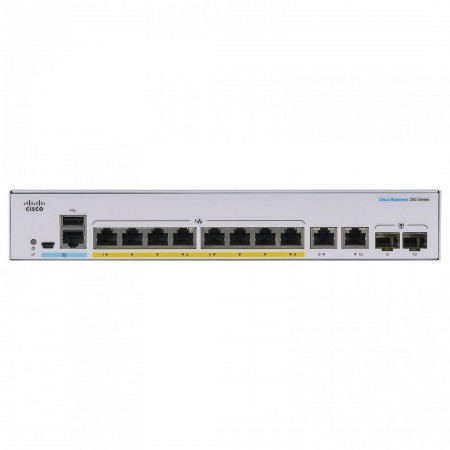 Switch  CISCO CBS250-8FP-E-2G, 8 PORTURI 10/100/1000, 2 x SFP, POE 120w, Buffer: 1.5 Mb, Flash 256Mb, CPU: 800 MHz ARM , DRAM: 5
