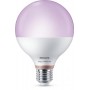 Bec LED RGB inteligent Philips Glob G95, Wi-Fi, Bluetooth,  E27, 11W (75W), 1055 lm, lumina alba si color (2200-6500K)