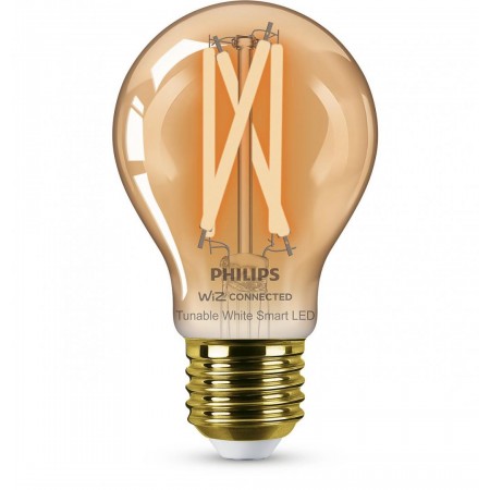 Bec LED inteligent vintage (decorativ) Philips Filament Bulb Amber A60, Wi-Fi, Bluetooth, E27, 7W (50W), 640 lm, lumina alba (20