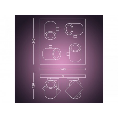 Spot LED RGB Cvadruplu Philips Hue Argenta, Bluetooth, 4xGU10, 4x5.7W, 4x350 lm, lumina alba si color (2000-6500K), IP20, Metal,