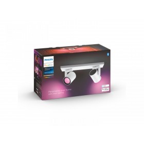 Spot LED RGB Dublu Philips Hue Argenta, Bluetooth, 2xGU10, 2x5.7W, 2x350 lm, lumina alba si color (2000-6500K), IP20, Metal, Alb