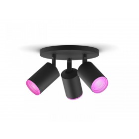 Spot LED RGB Triplu Philips Hue Fugato, Bluetooth, 3xGU10, 3x5.7W, 1050 lm, lumina alba si color (2000-6500K), IP20, Metal, Negr