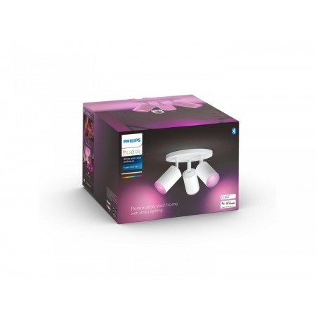 Spot LED RGB Triplu Philips Hue Fugato, Bluetooth, 3xGU10, 3x5.7W, 1050 lm, lumina alba si color (2000-6500K), IP20, Metal, Alb