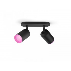 Spot LED RGB Dublu Philips Hue Fugato, Bluetooth, 2xGU10, 2x5.7W, 700 lm, lumina alba si color (2000-6500K), IP20, Metal, Negru