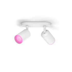 Spot LED RGB Dublu Philips Hue Fugato, Bluetooth, 2xGU10, 2x5.7W, 700 lm, lumina alba si color (2000-6500K), IP20, Metal, Alb