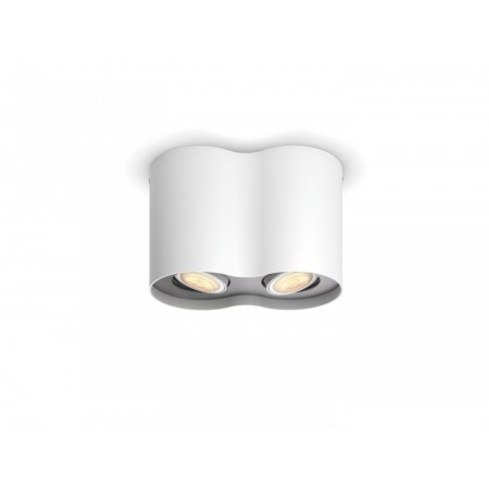 Spot LED Dublu Philips Hue Pillar, Bluetooth, 2xGU10, 2x5W, 700 lm, lumina alba (2200-6500K), IP20, 19.3x10.3cm, Metal, Alb,  In