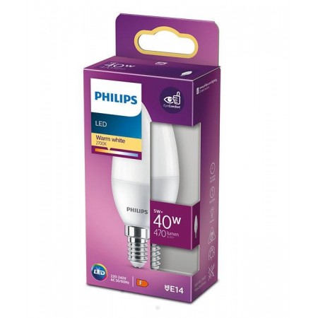 Bec LED Philips B35, EyeComfort, E14, 5W (40W), 470 lm, lumina calda (2700K), mat