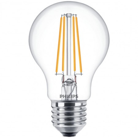Bec LED Philips Classic A60, EyeComfort, E27, 7W (60W), 806 lm, luminacalda (2700K), cu filament