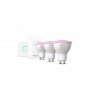 Pachet 3 Becuri LED RGB inteligente Philips Hue Spot, Bluetooth, GU10, 5W (35W), 350 lm, lumina alba si color (2000-6500K), Cons
