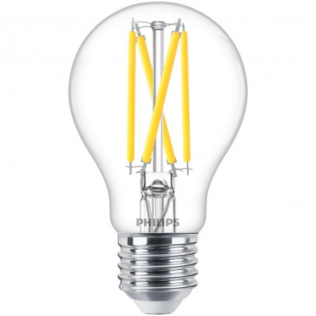 Bec LED Philips Classic A60, EyeComfort, E27, 5.9W (60W), 806 lm, lumina calda (2200-2700K), dimabil, cu filament