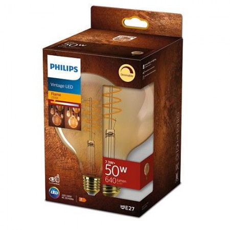 Bec LED vintage (decorativ) Philips Classic Gold Globe G120, EyeComfort, E27, 7.3W (50W), 640 lm, lumina calda (2200K), dimabil,